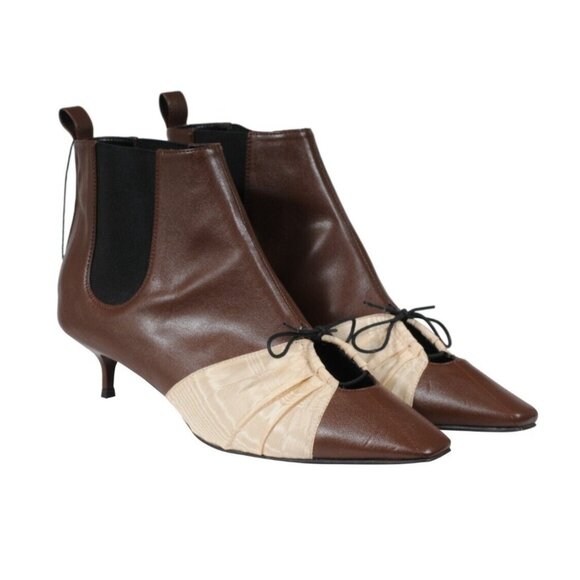 Rosie Assoulin Chelsea Boot US10 EU40 Brown Leather 35 Kitten Tan Pleated Accent - Picture 1 of 11